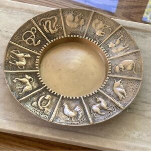 Vintage Brass Zodiac Decorative Dish